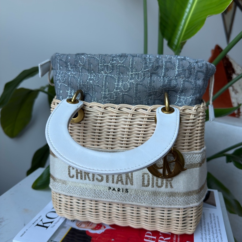 Dior White & Natural Woven Diorissimo Tote - Picture 4 of 11